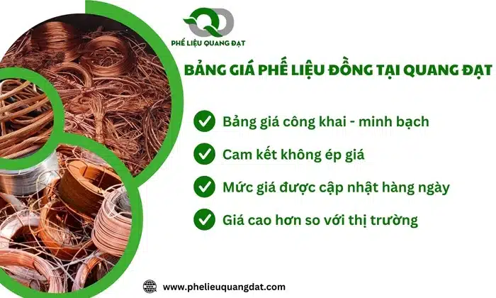 Bảng giá phế liệu đồng luôn được phế liệu Quang Đạt cập nhật giá thường xuyên và chính xác.