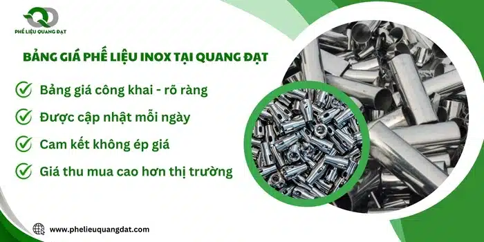 Bảng giá phế liệu Inox luôn được phế liệu Quang Đạt cập nhật mới nhất mỗi ngày.