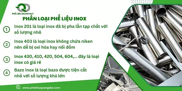 Các loại Inox đang được phế liệu Quang Đạt thu mua với giá cao là các loại Inox 316, 304, 201,...